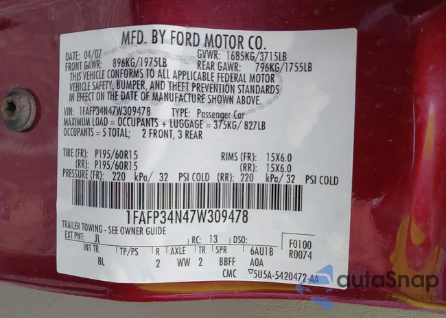 1FAFP34N47W309478: 42541785