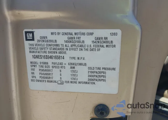 1GNES16S946165814: 42541900