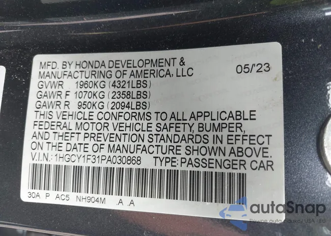 1HGCY1F31PA030868: 42541966