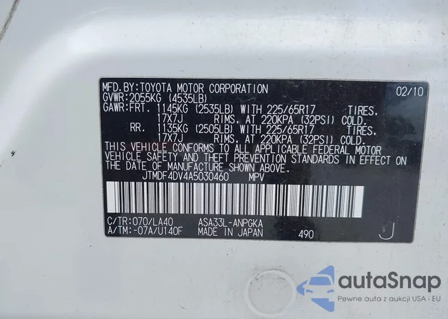 JTMDF4DV4A5030460: 42541967