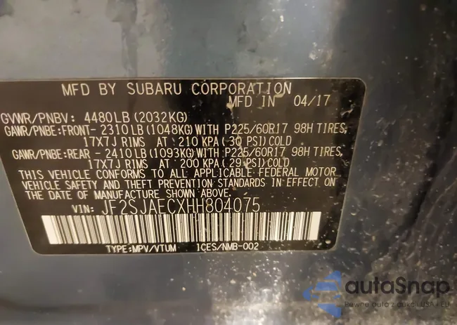 JF2SJAECXHH804075: 42541308