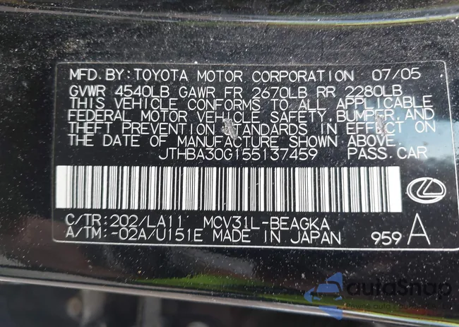 JTHBA30G155137459: 42541403