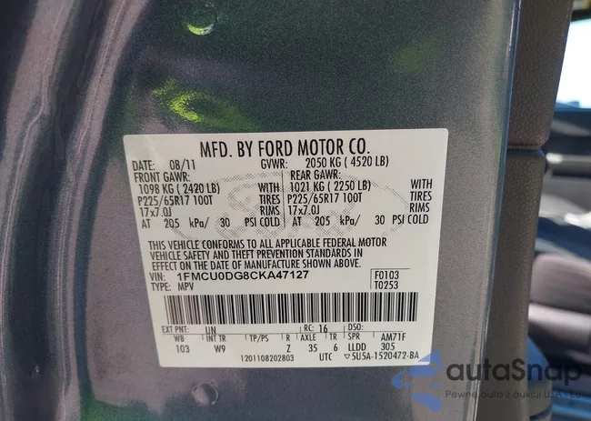 1FMCU0DG8CKA47127: 42542678