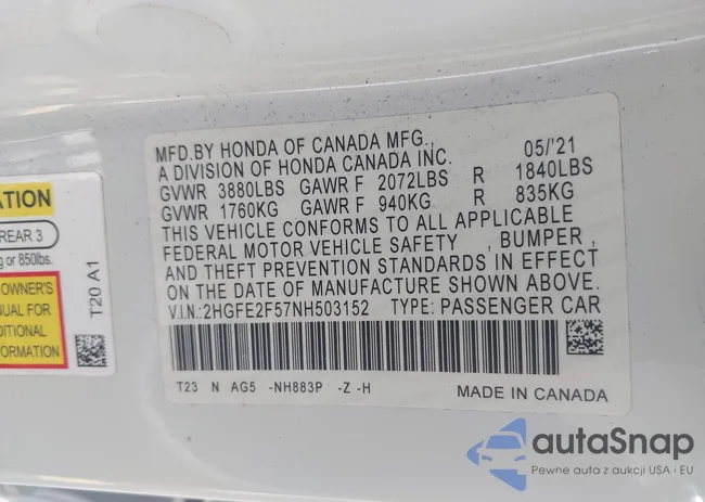 2HGFE2F57NH503152: 42543930