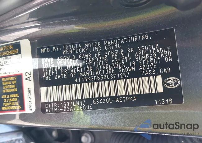 4T1BK3DB5BU371257: 42543983