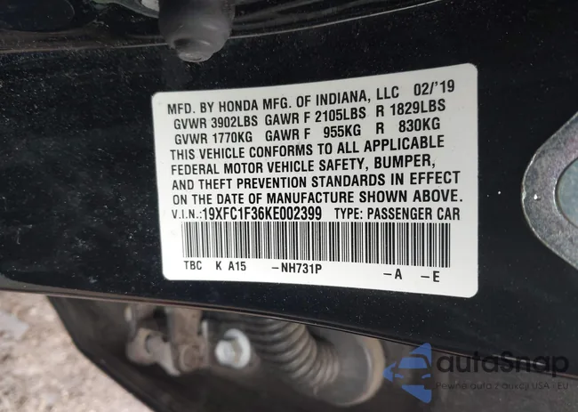 19XFC1F36KE002399: 42544258