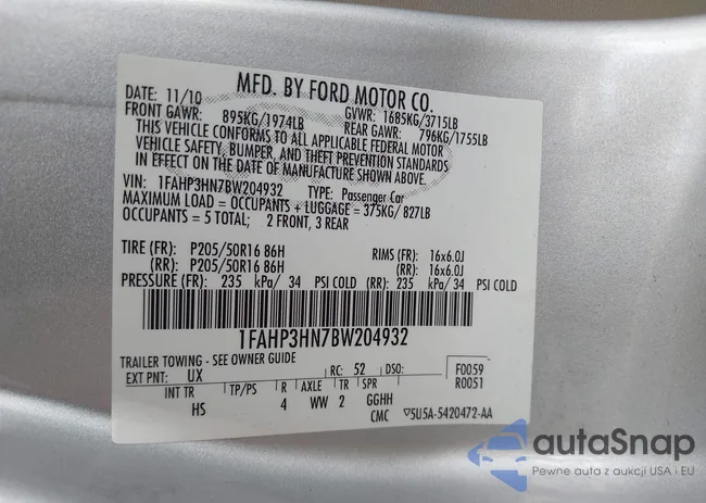 1FAHP3HN7BW204932: 42544288