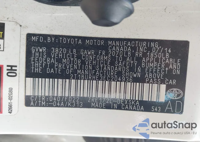 2T1BURHE3EC204936: 42545588