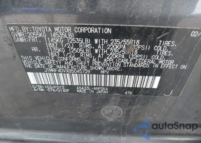 JTMRF4DVXB5045729: 42545943