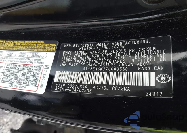 4T1BE46K77U089560: 42546092