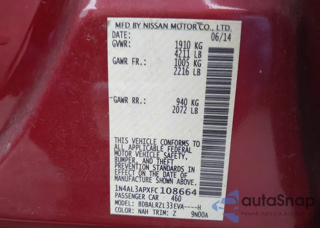 1N4AL3APXFC108664: 42545334