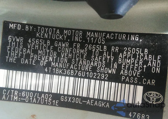 4T1BK36B76U102292: 42545379