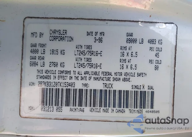 2B7KB31Z0TK153403: 42545489