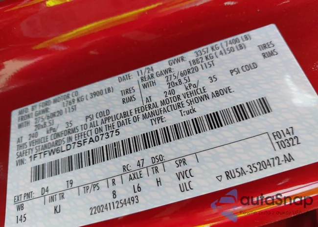 1FTFW6LD7SFA07375: 42546795