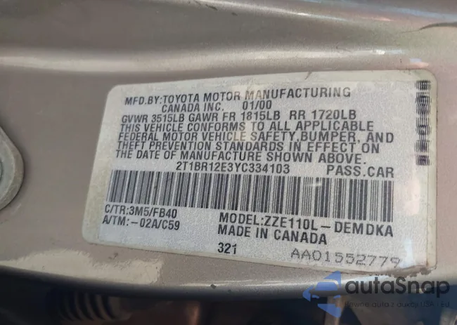 2T1BR12E3YC334103: 42546209