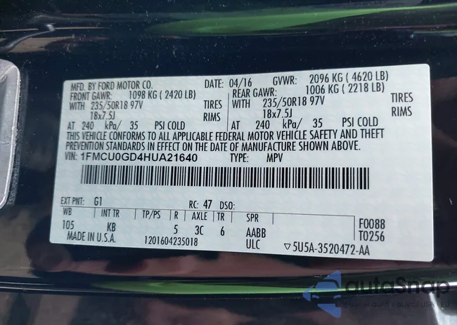 1FMCU0GD4HUA21640: 42546327