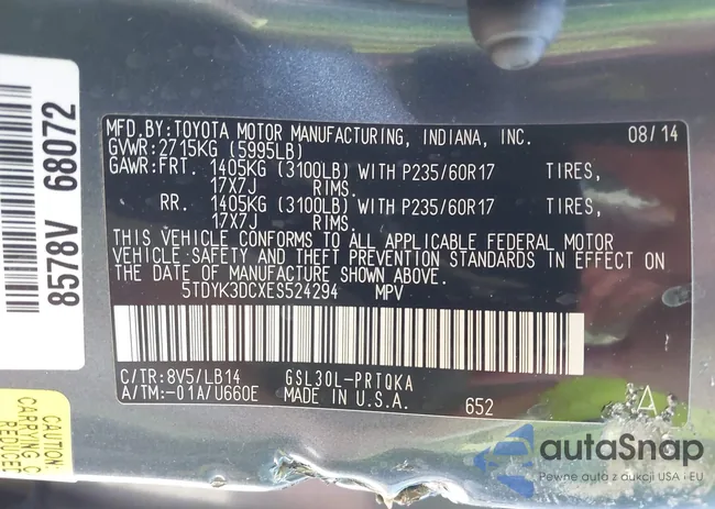 5TDYK3DCXES524294: 42546467