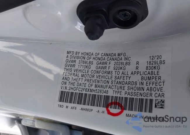 2HGFC2F6XMH528348: 42546474