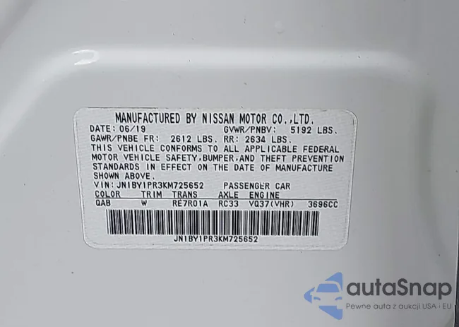 JN1BY1PR3KM725652: 42547642