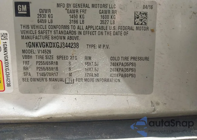 1GNKVGKDXGJ344238: 42547651