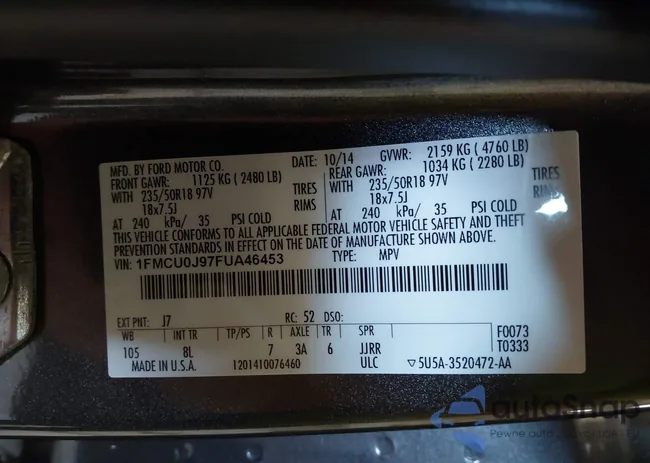 1FMCU0J97FUA46453: 42547713