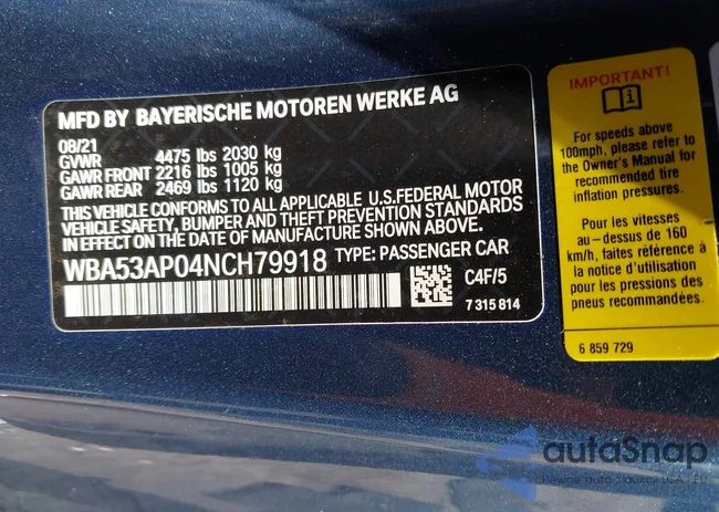 WBA53AP04NCH79918: 42547738