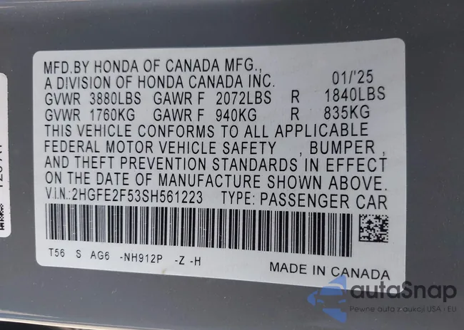 2HGFE2F53SH561223: 42548133