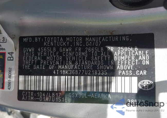 4T1BK36B77U218335: 42547243