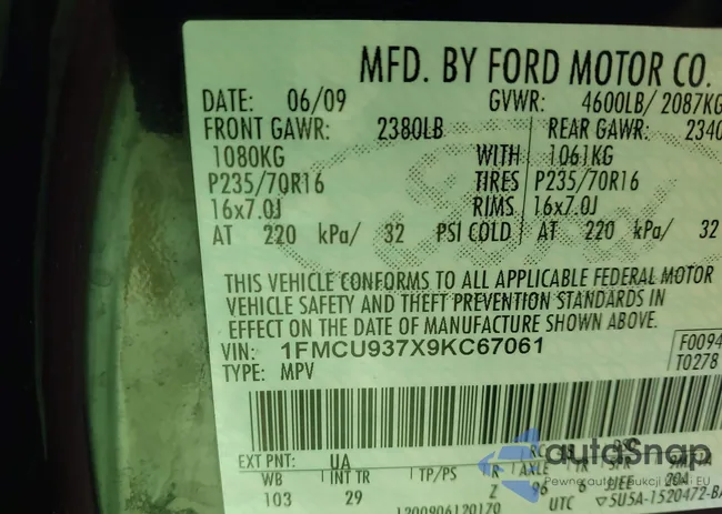 1FMCU937X9KC67061: 42548777