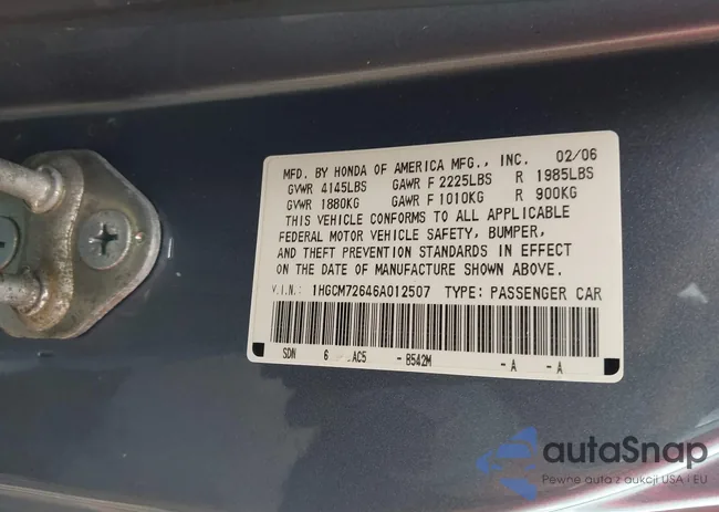 1HGCM72646A012507: 42548285