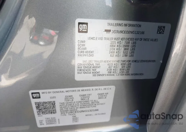 3GTU9CED2NG132166: 42548350