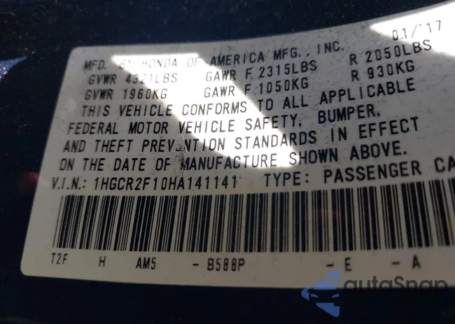 1HGCR2F10HA141141: 42548396