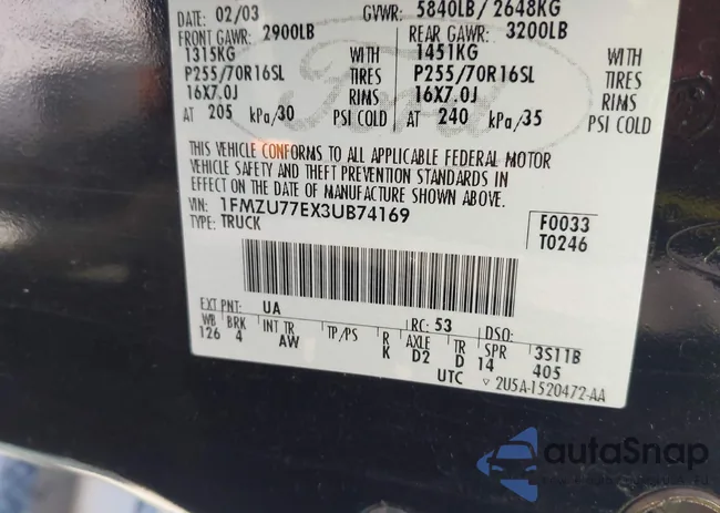 1FMZU77EX3UB74169: 42549709