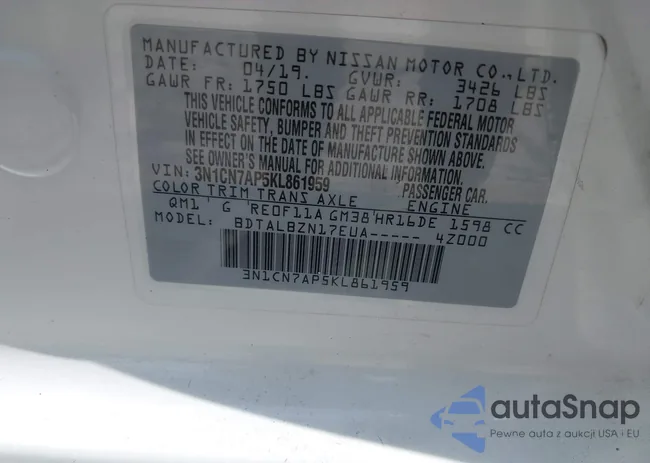 3N1CN7AP5KL861959: 42549938