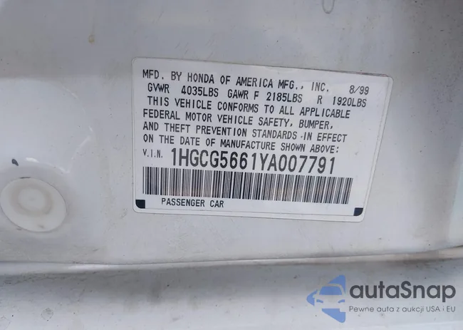 1HGCG5661YA007791: 42549407