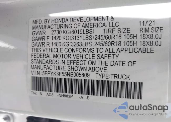 5FPYK3F55NB005809: 42550686