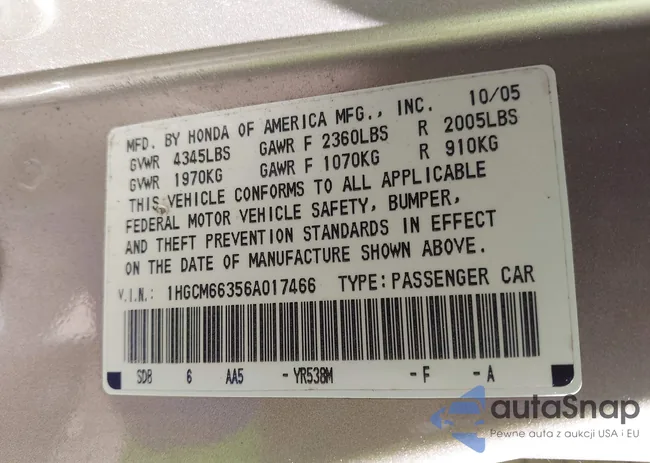 1HGCM66356A017466: 42550216