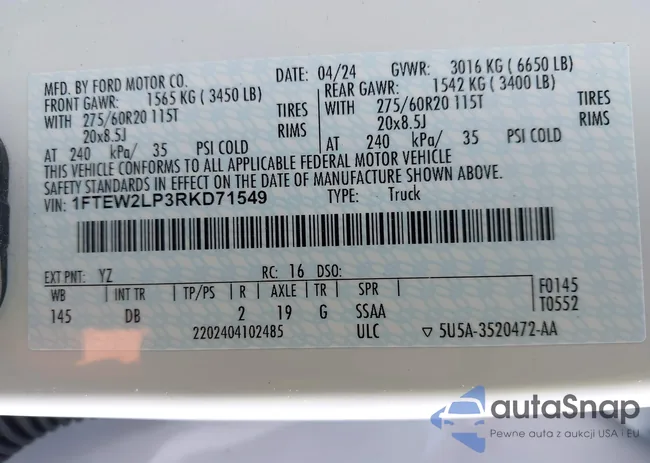 1FTEW2LP3RKD71549: 42551574