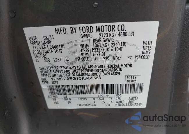 1FMCU9EG1CKA65553: 42552641