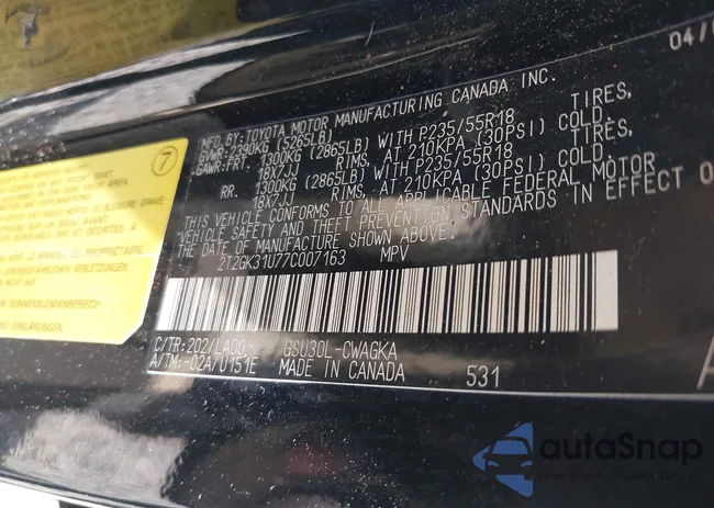 2T2GK31U77C007163: 42552661