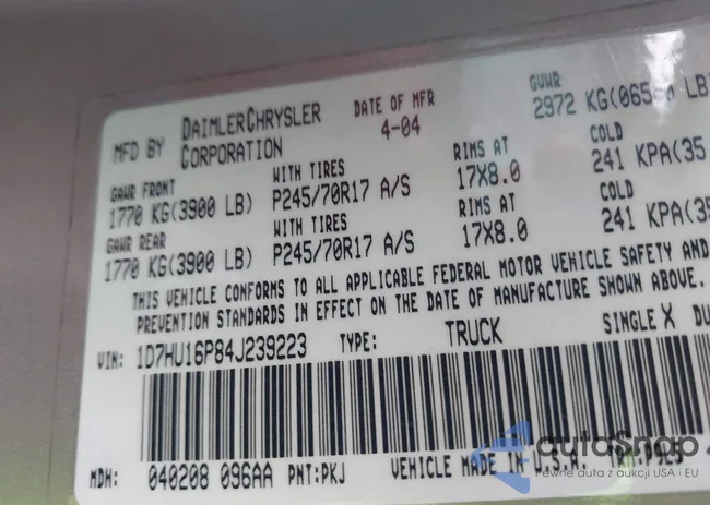 1D7HU16P84J239223: 42552964