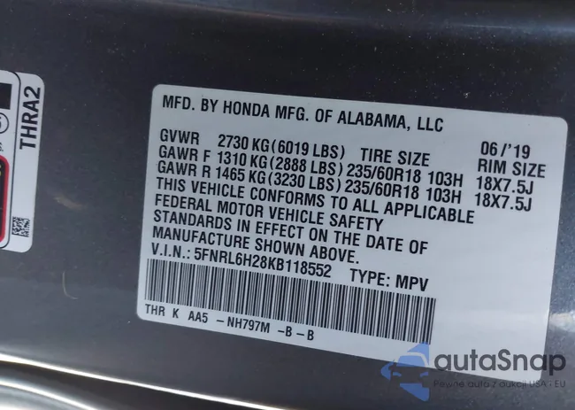 5FNRL6H28KB118552: 42553071