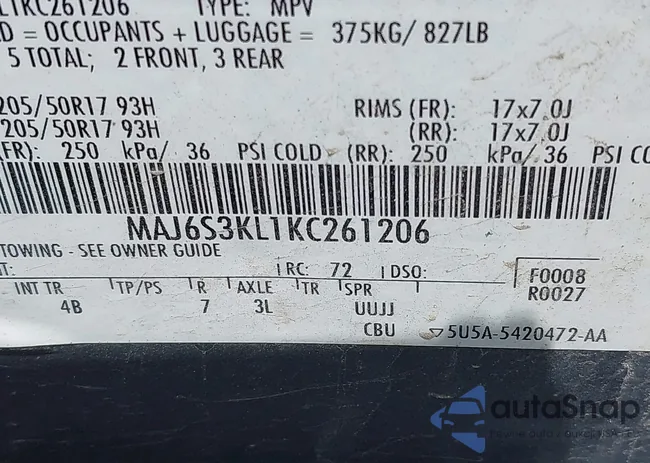 MAJ6S3KL1KC261206: 42553719