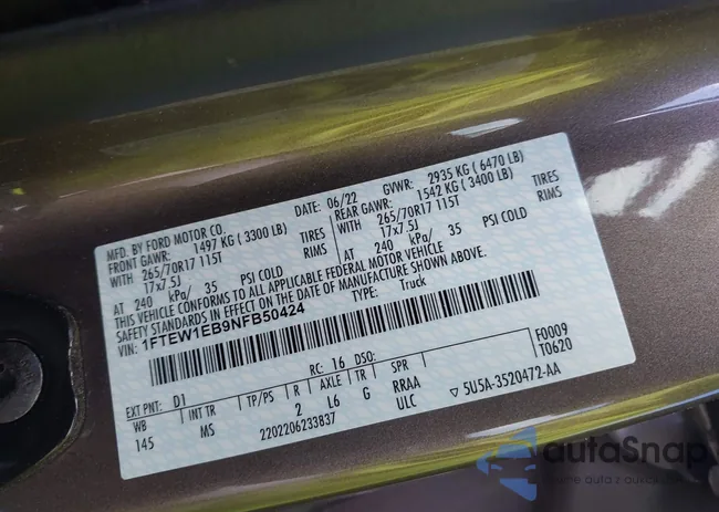 1FTEW1EB9NFB50424: 42553241