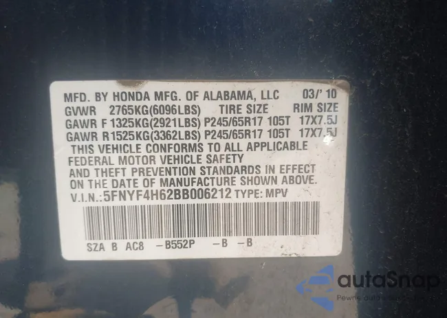 5FNYF4H62BB006212: 42554738