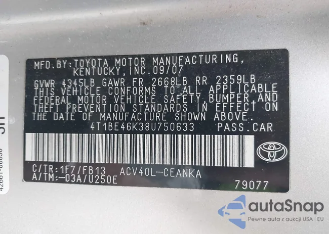 4T1BE46K38U750633: 42554235