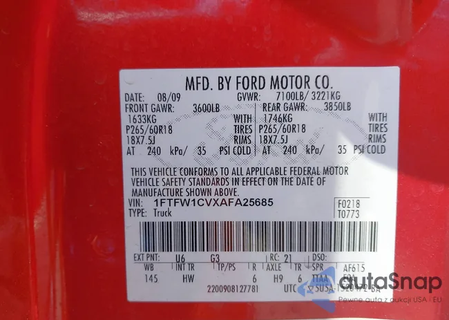 1FTFW1CVXAFA25685: 42555377