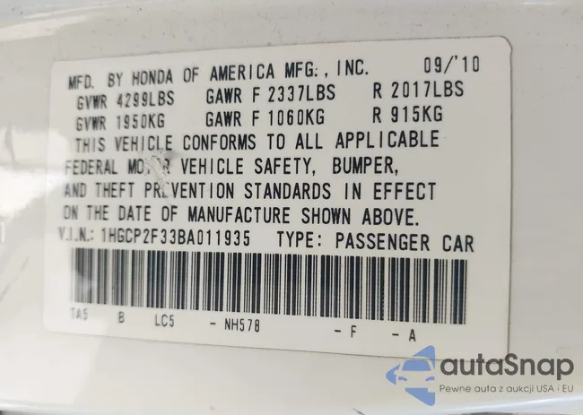 1HGCP2F33BA011935: 42556687