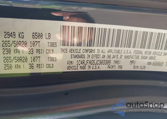 1C4RJFAG5JC303309: 42556725