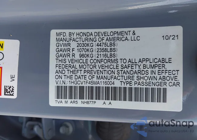 1HGCV1F45MA116004: 42556797